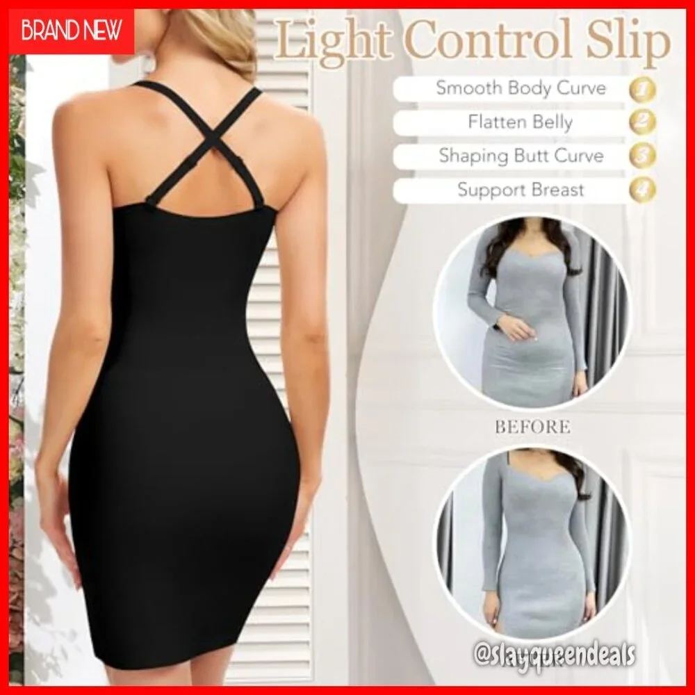 Seamless Tummy Control Slip Dress Plunge Neck Shapewear Under Dresses